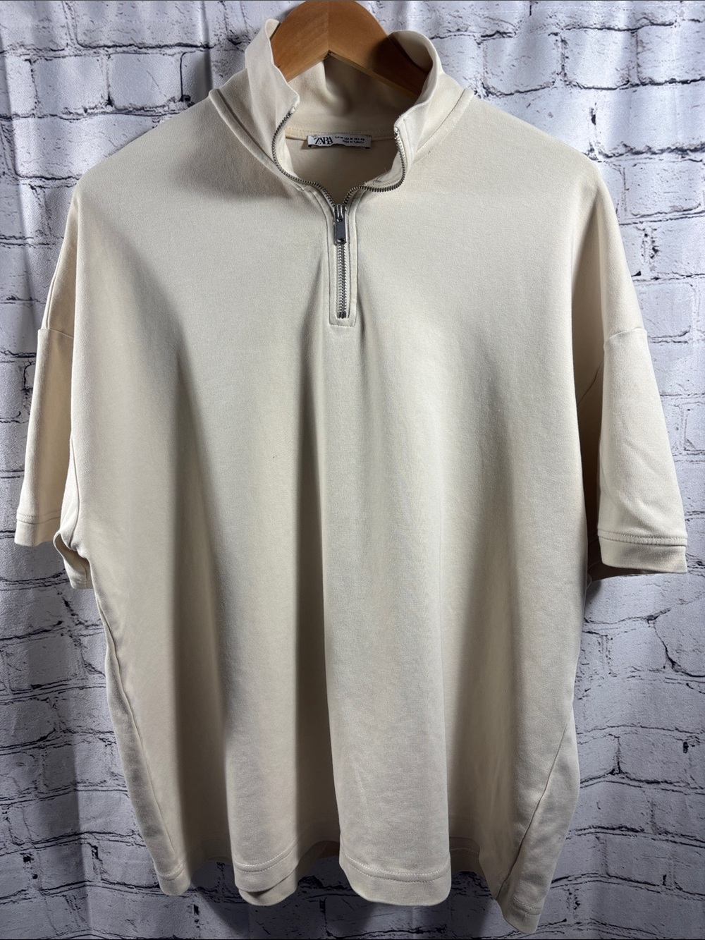 Zara Cream Short-Sleeve Quarter-Zip Polo